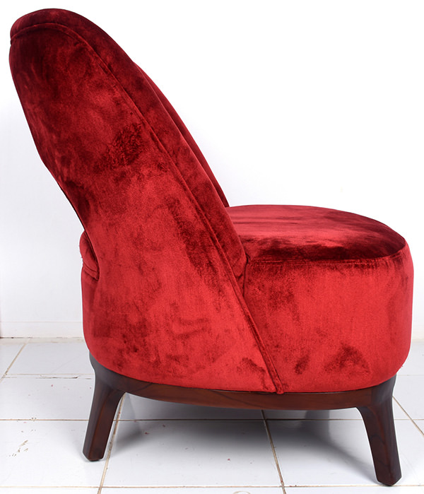 Scandinavian furniture with red velvet and solid teak legs