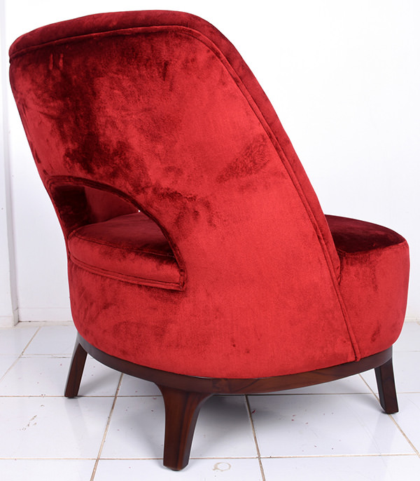 Scandinavian lounge chair furniture with red velvet and solid teak legs