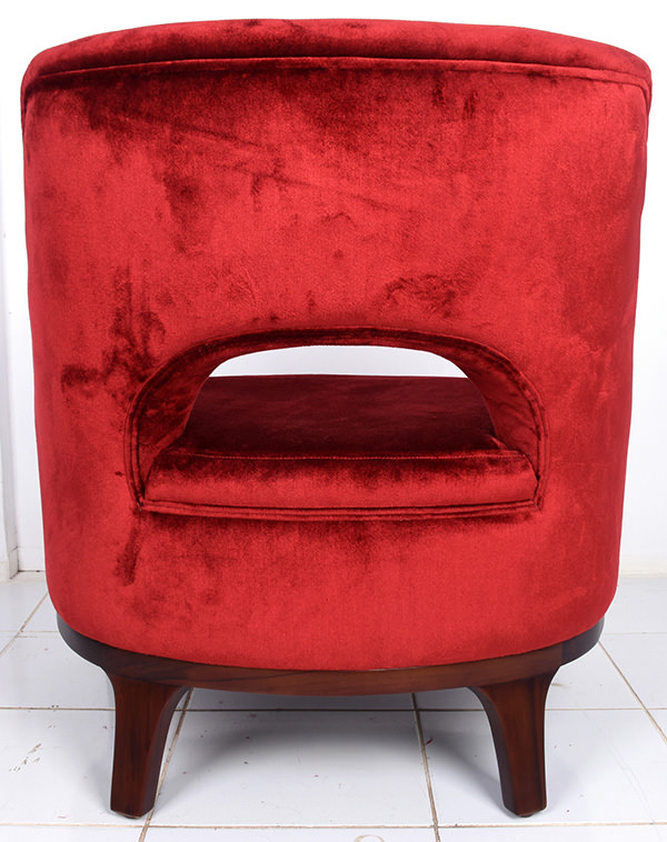 Scandinavian lounge chair restaurant furniture with red velvet and solid teak legs