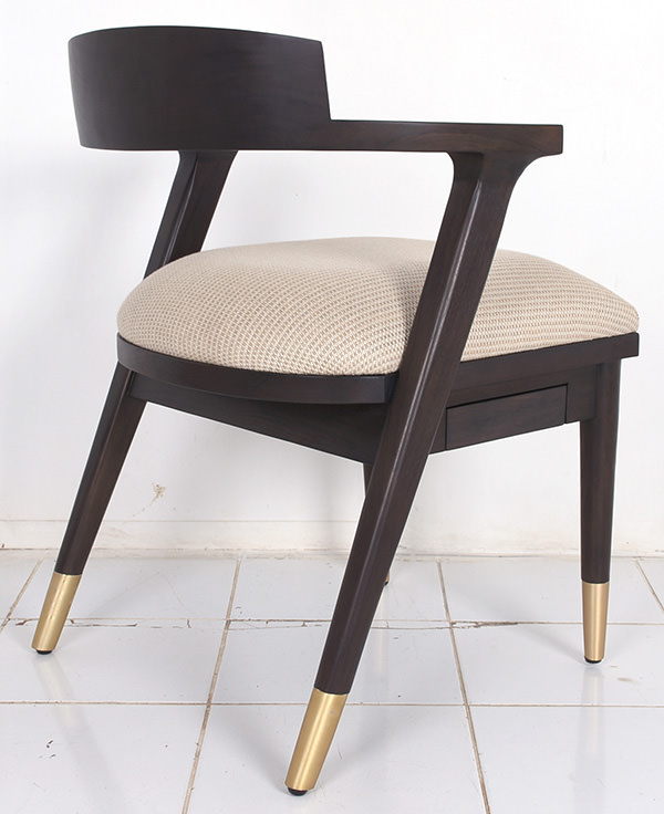 teak dining chair with golden brass socks