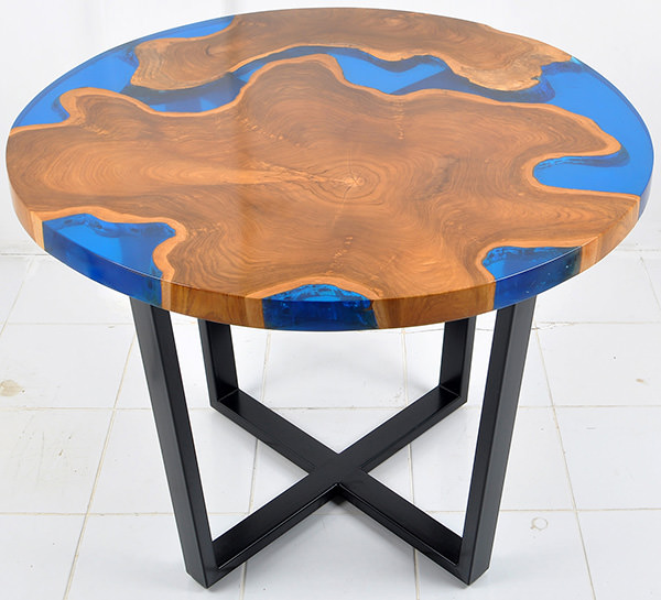 natural teak and resin round table