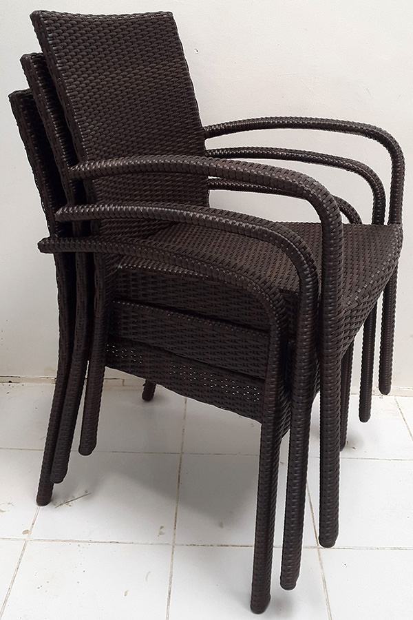 stacking black synthetic rattan armchair with Viro wicker