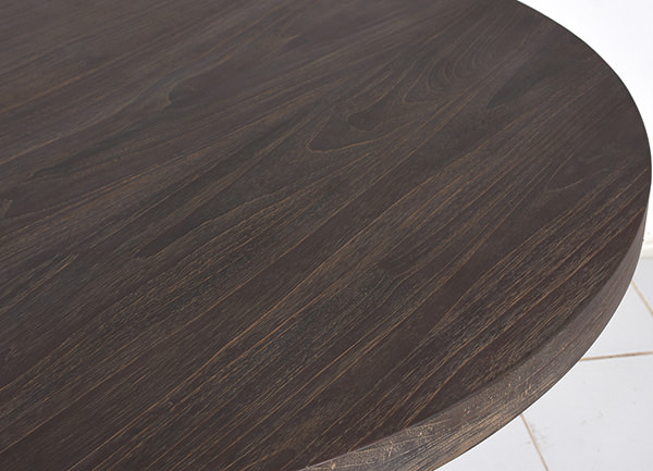 solid teak dining table with dark glaze