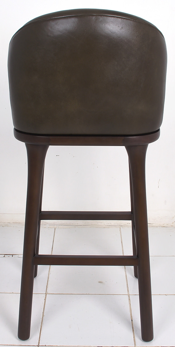 Danish design brown wood and dark leather restaurant bar chair