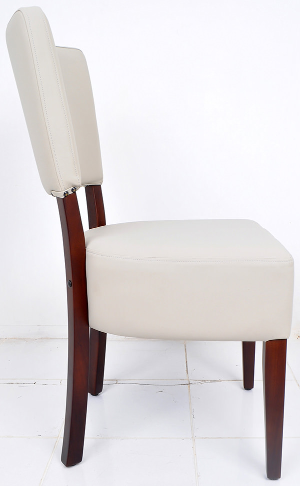 french bistro chair from grey leather and dark brown mahogany