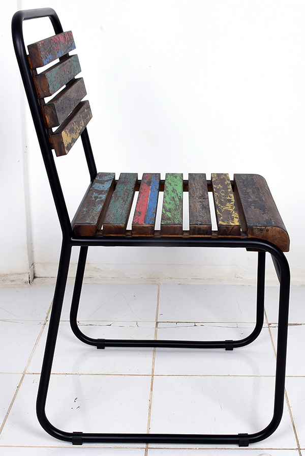 teak and iron industrial dining chair
