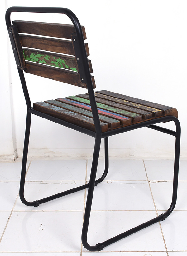 boat wood teak and iron industrial dining chair
