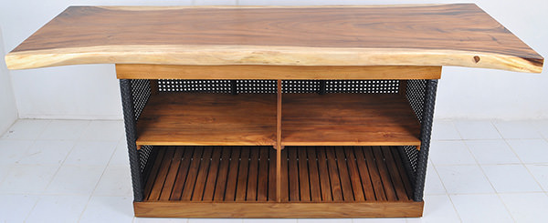 indoor monkeypod and teak bar counter