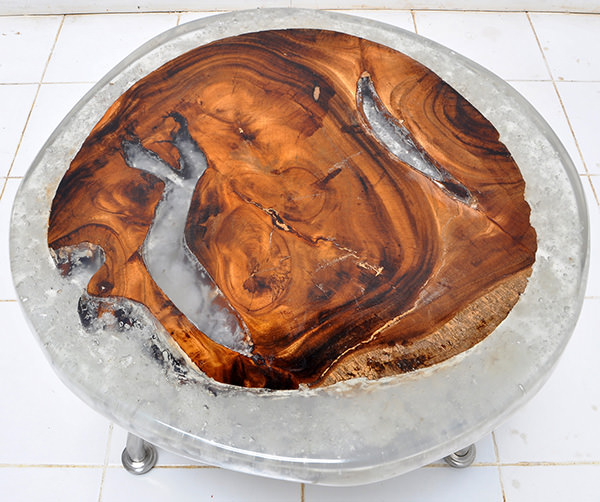 round solid teak root and resin table