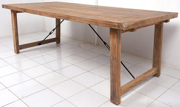 solid teak dining table with rustic sanding
