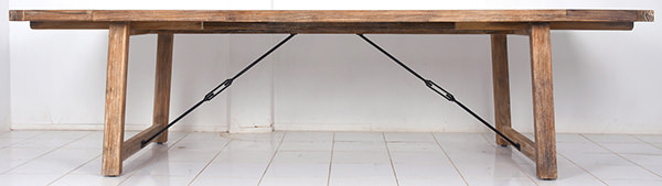 solid teak extendable rustic dining table with iron fittings