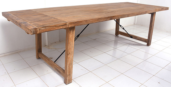 natural solid teak extendable rustic dining table with iron fittings