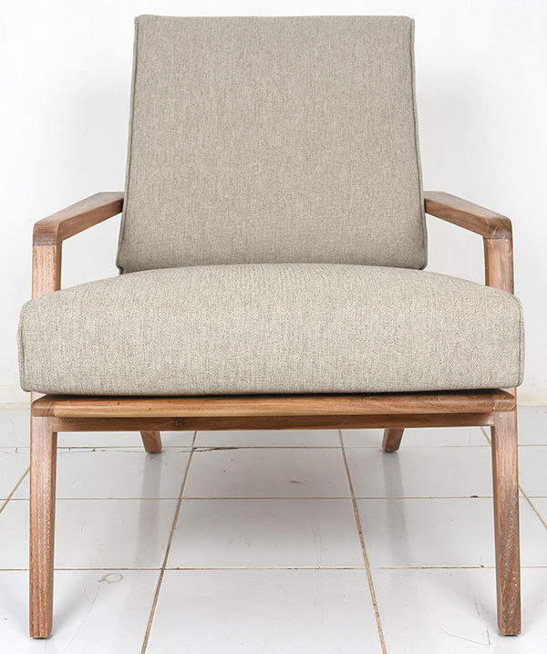 Scandinavian armchair with grey linen upholstery