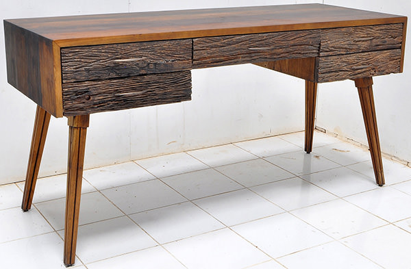 teak desk table with recycled drawers