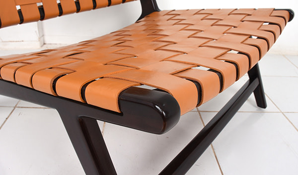 Danish brown teak and light brown genuine Italian leather chair