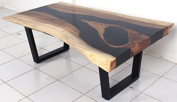 suar table with resin river insert