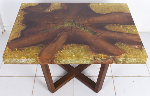wood and resin coffee table top