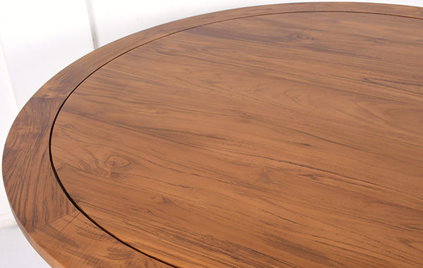 solid teak indoor restaurant table with round top