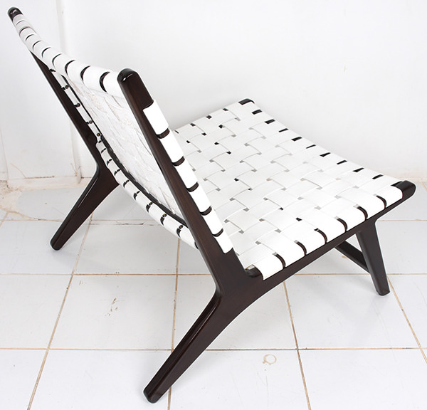 white leather weaving furniture seat with teak frame