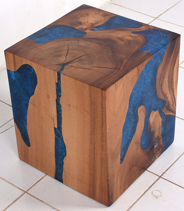 solid wood and resin stool