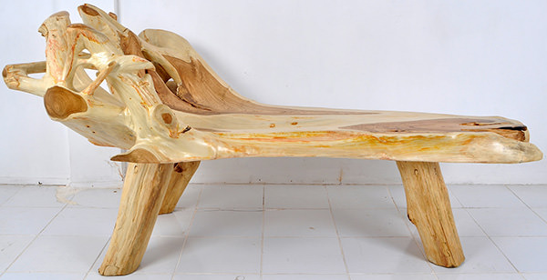 teak root bench with natural shape