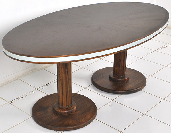 restaurant teak oval table with leather strip