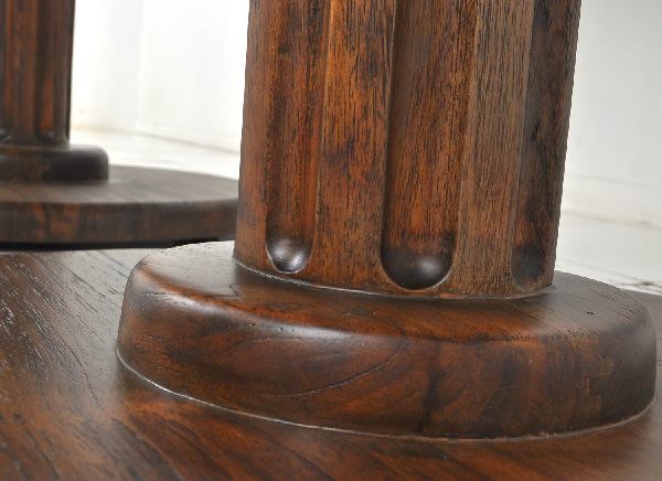 restaurant teak oval table with leather strip and vintage finish