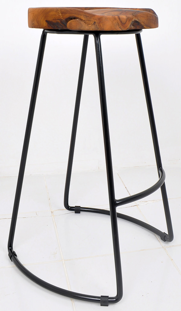 Iron and teak root bar stool