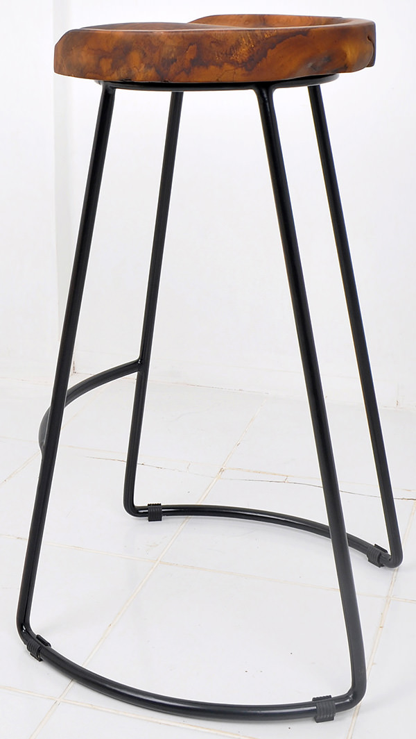 Iron and teak root Scandinavian bar stool