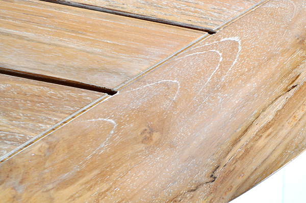 teak table top with white washed finish