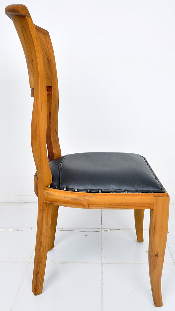 teak and black leather chair