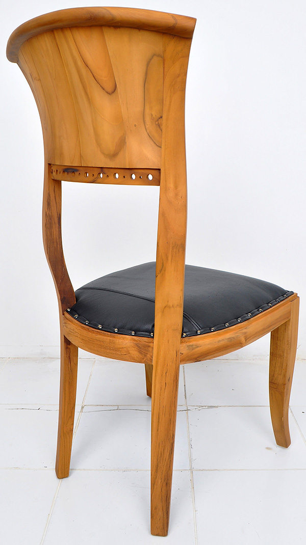 natural teak and black leather chair