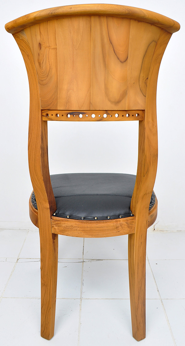 teak and black leather chair