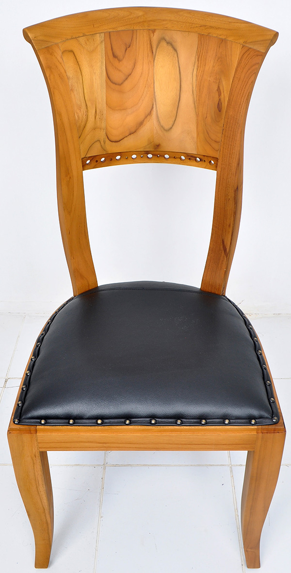 natural stainteak and black leather chair