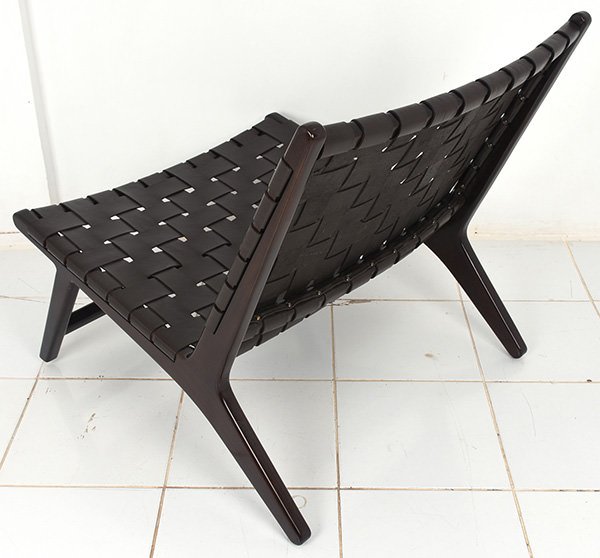 Scandinavian dark teak and leather lounge chair