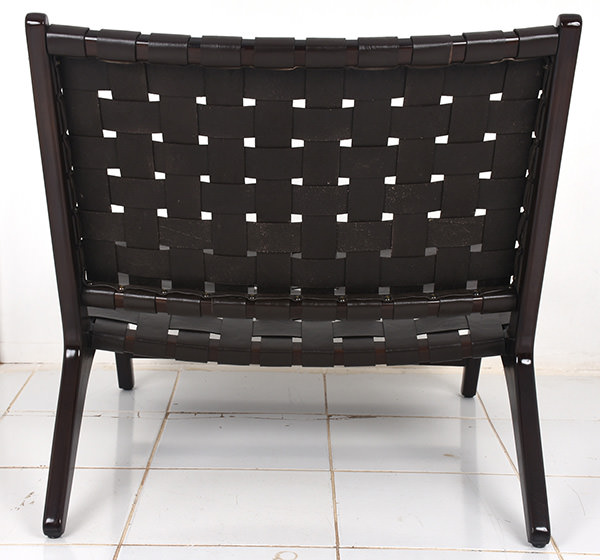 Scandinavian dark teak and black leather lounge chair