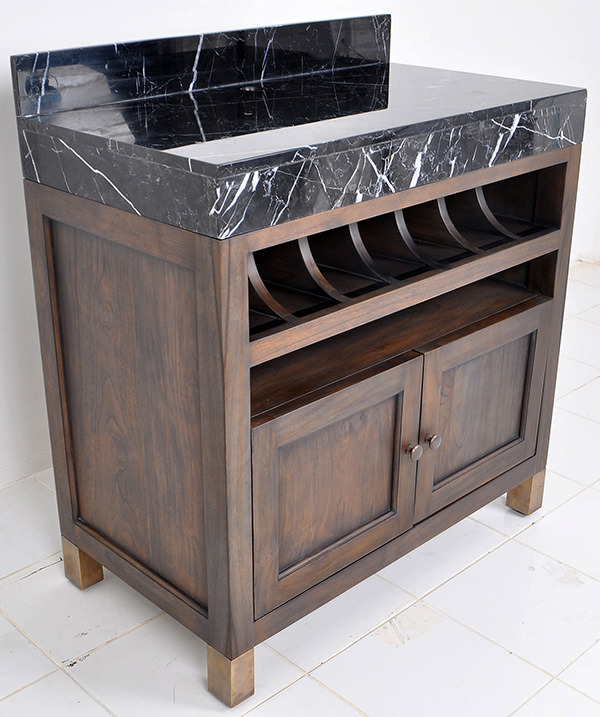 teak serving station with marble top