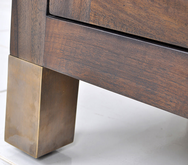 teak serving station with marble top and golden brass feet