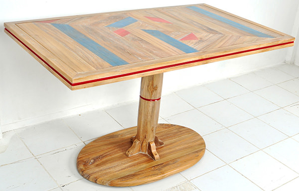 restaurant table with geometric lamination