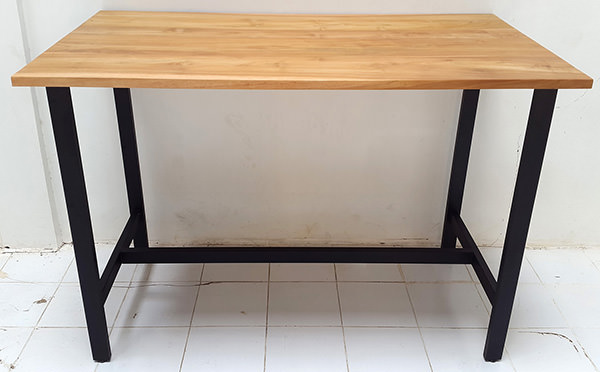 black iron and teak console table