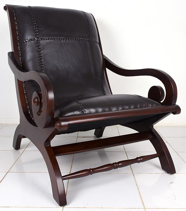 teak and leather granny chair