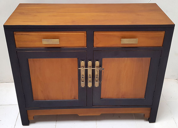 Asian teak console with golden fittings