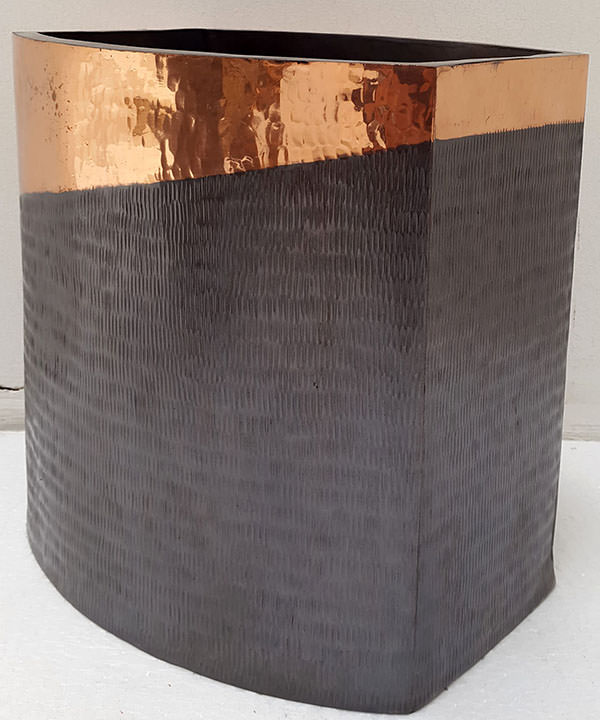 black and pink square copper vase with hand hammered finishes