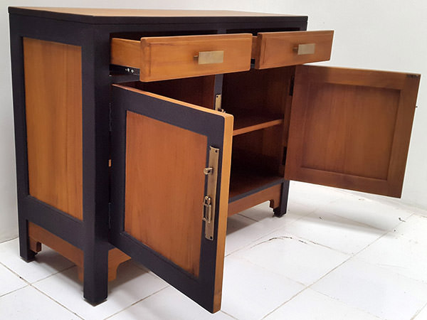 black and brown Asian teak console