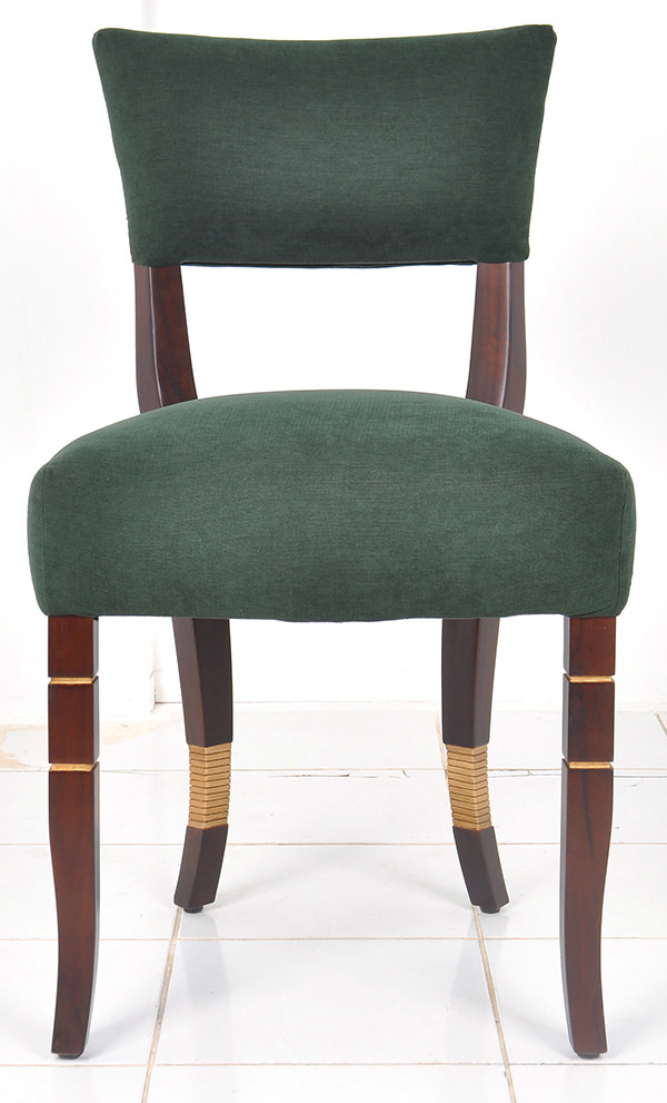 blue velvet and solid teak wood dining chair with side drawer