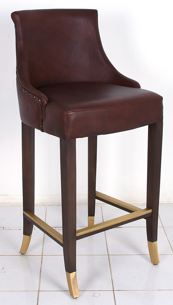 bar chair with genuine leather and brass feet rest for Monaco restaurant