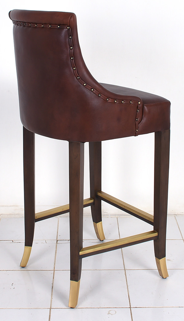 bar chair with recycled genuine leather and brass feet rest for Monaco restaurant