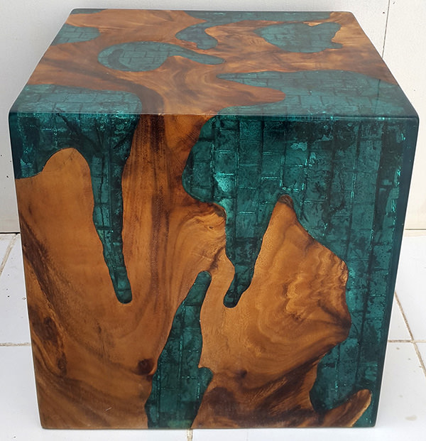 teak root and resin cube stool