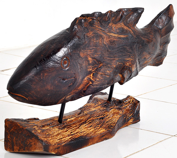antique teak fish wooden standing deco