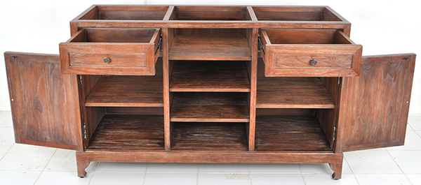 mahogany restaurant waiter station without top and with vintage wood stain finishing